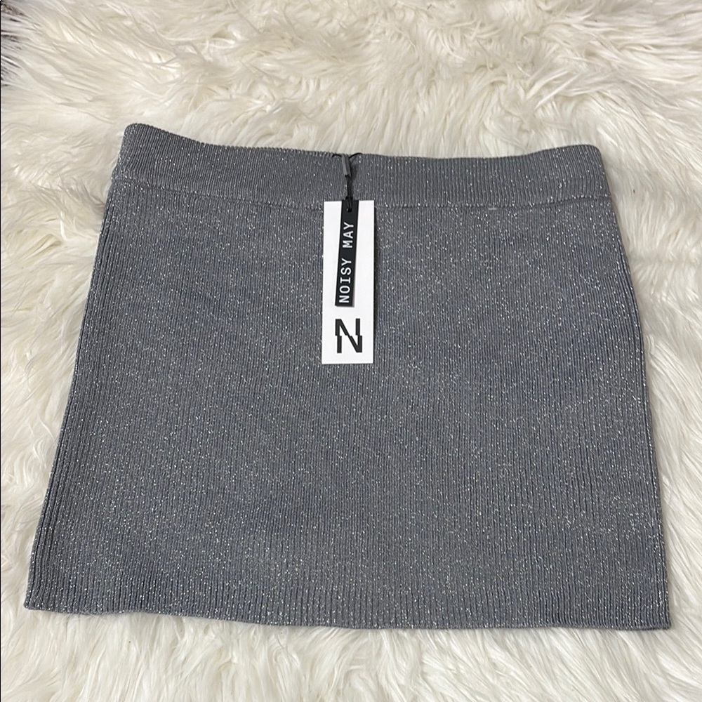 NWT Noisy May Kayla Mini Knit Skirt Grey Silver Sparkly Size S